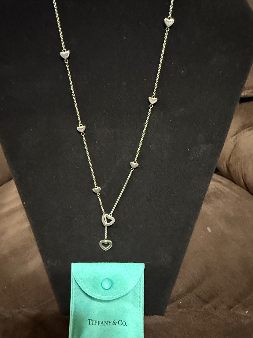 Tiffany & Co. Silver sterling open Hearts station Lariat necklace